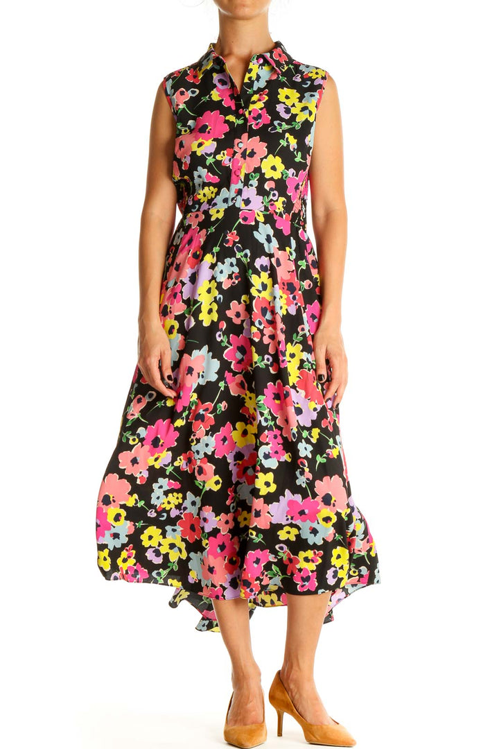 Black Floral Print Day Fit & Flare Dress