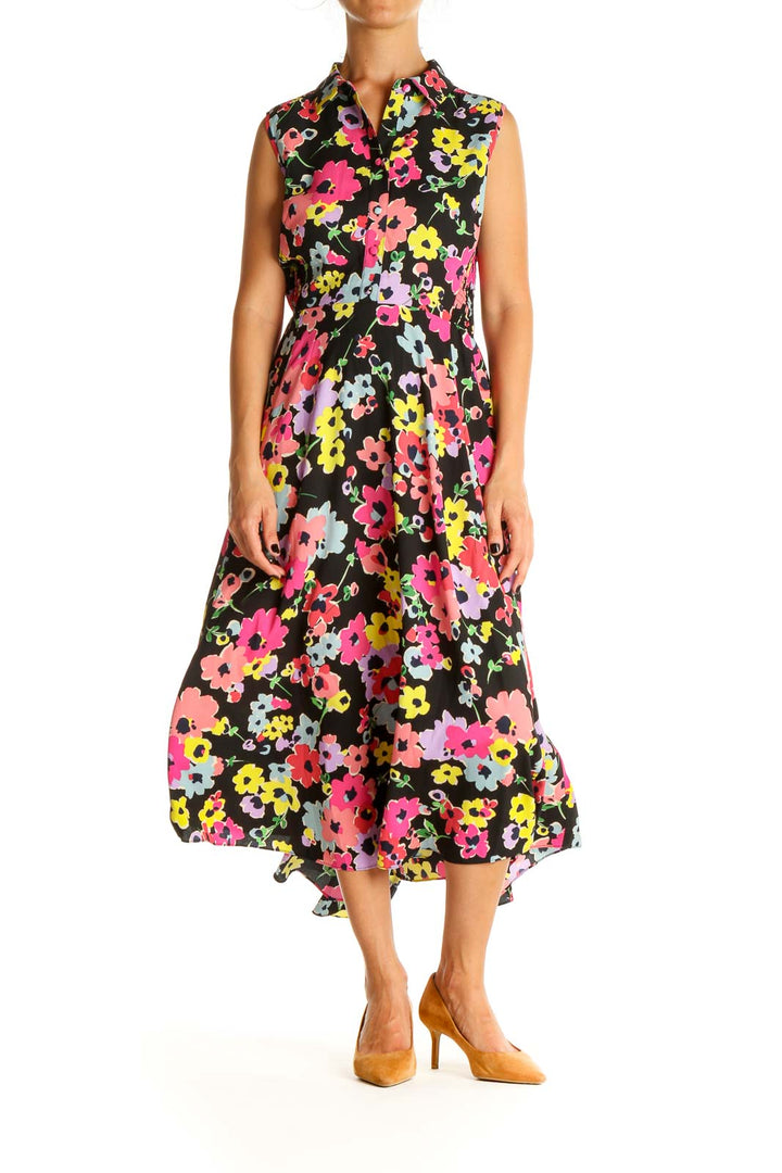 Black Floral Print Day Fit & Flare Dress