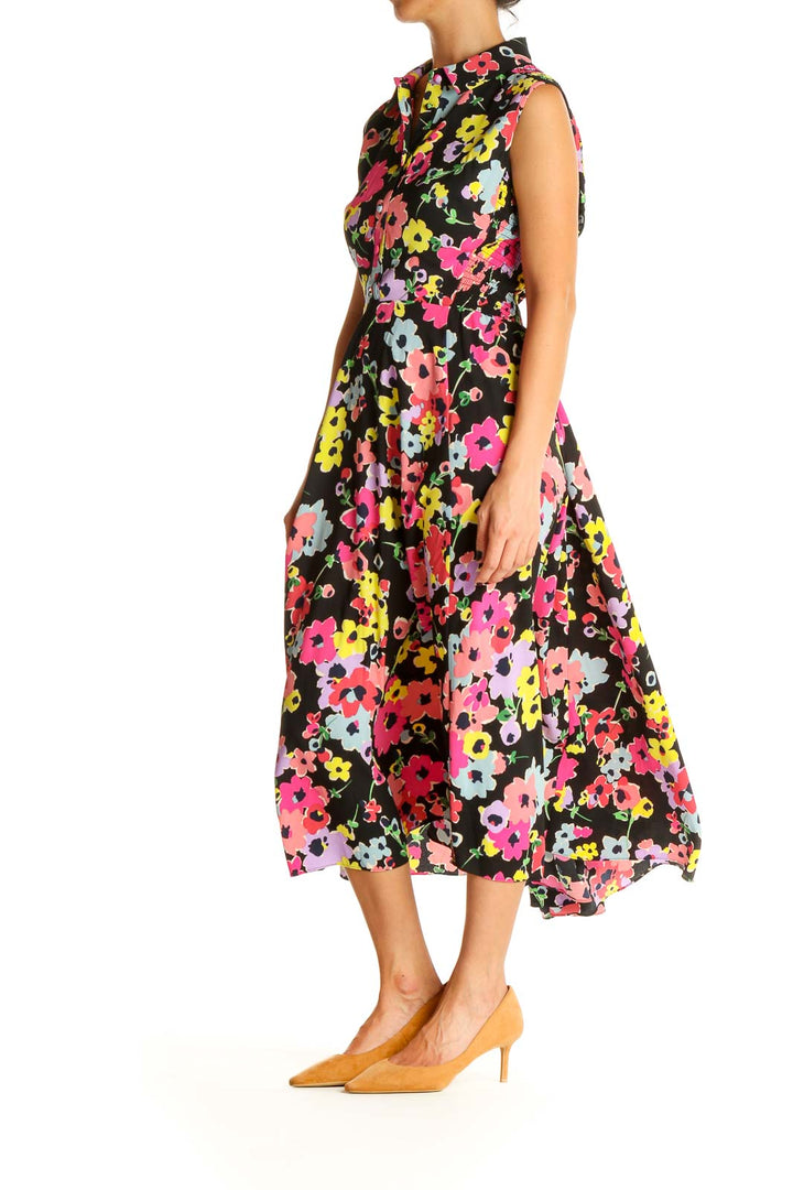 Black Floral Print Day Fit & Flare Dress