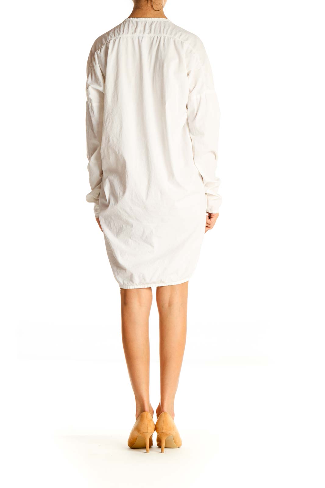 White Solid Day Shift Dress