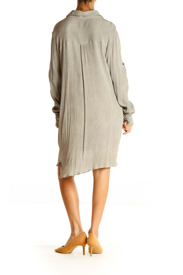 Beige Solid Casual Shift Dress