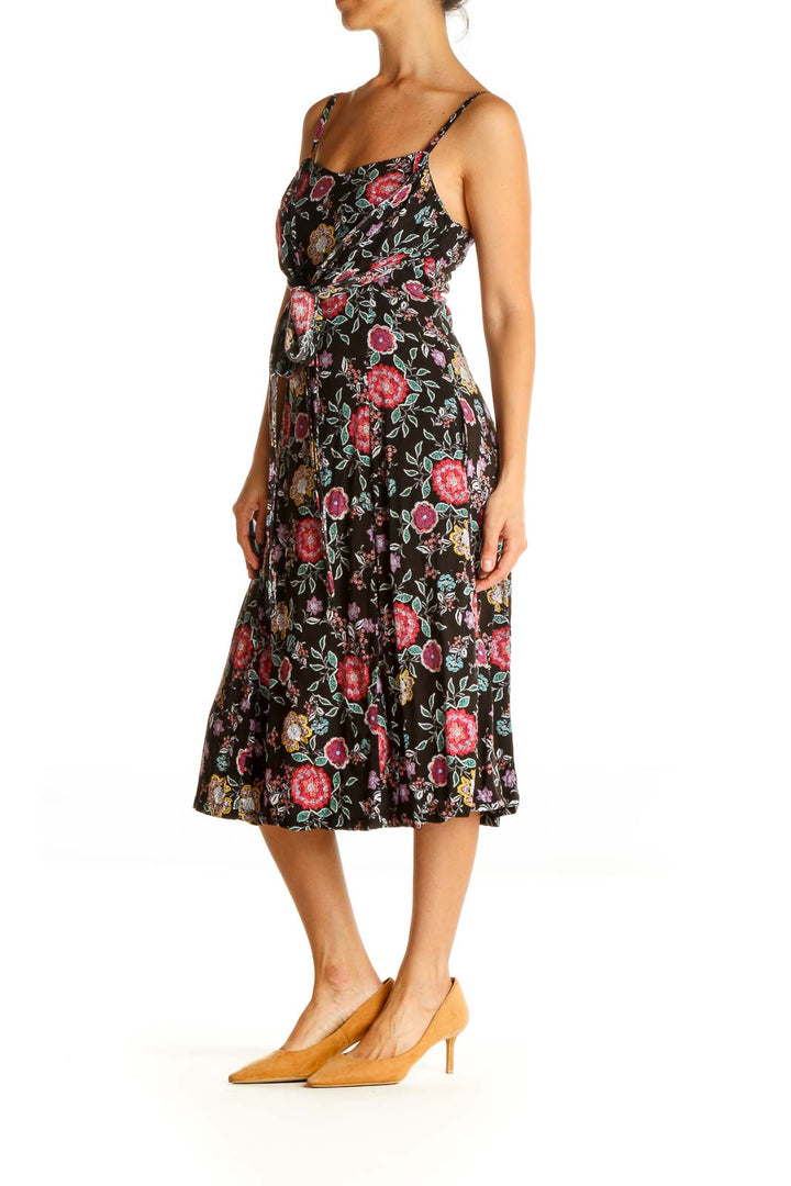 Black Floral Print Retro Fit & Flare Dress