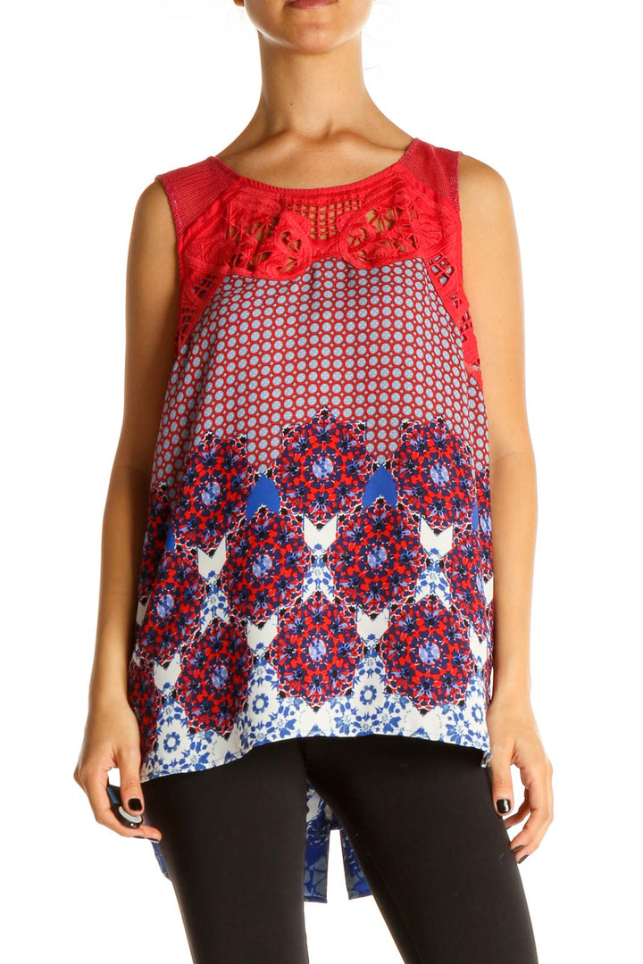 Red Printed Casual Blouse