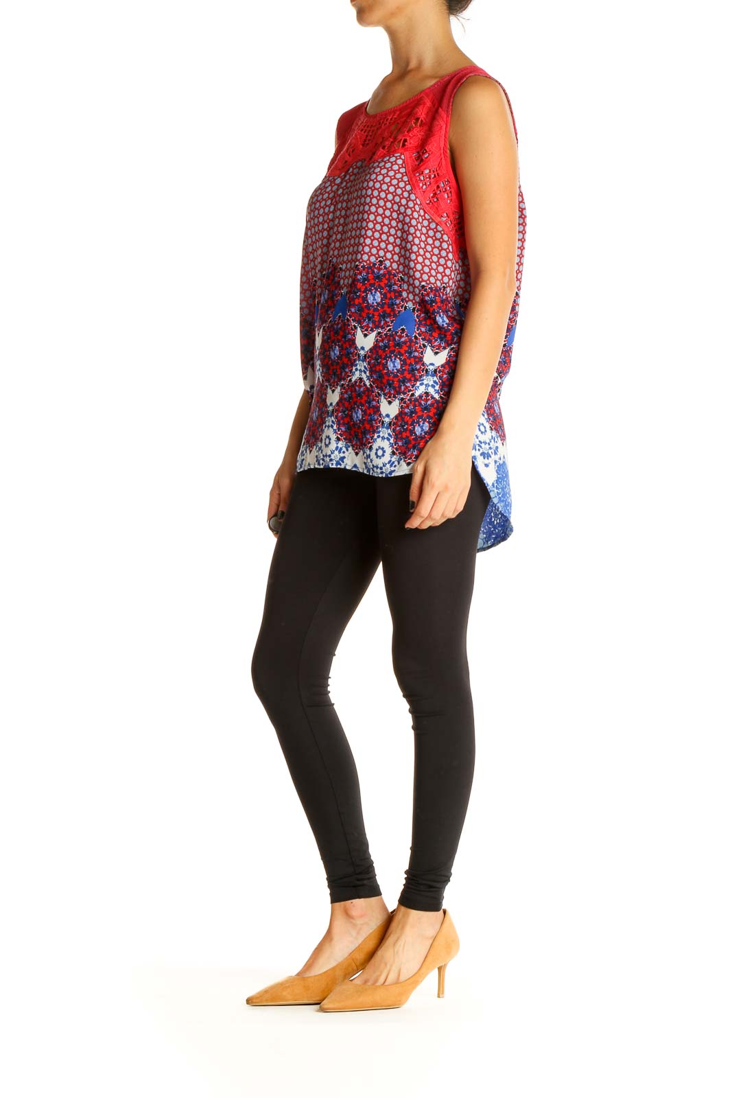 Red Printed Casual Blouse