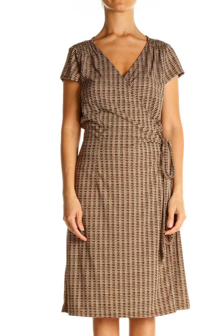 Brown Printed Classic Shift Dress