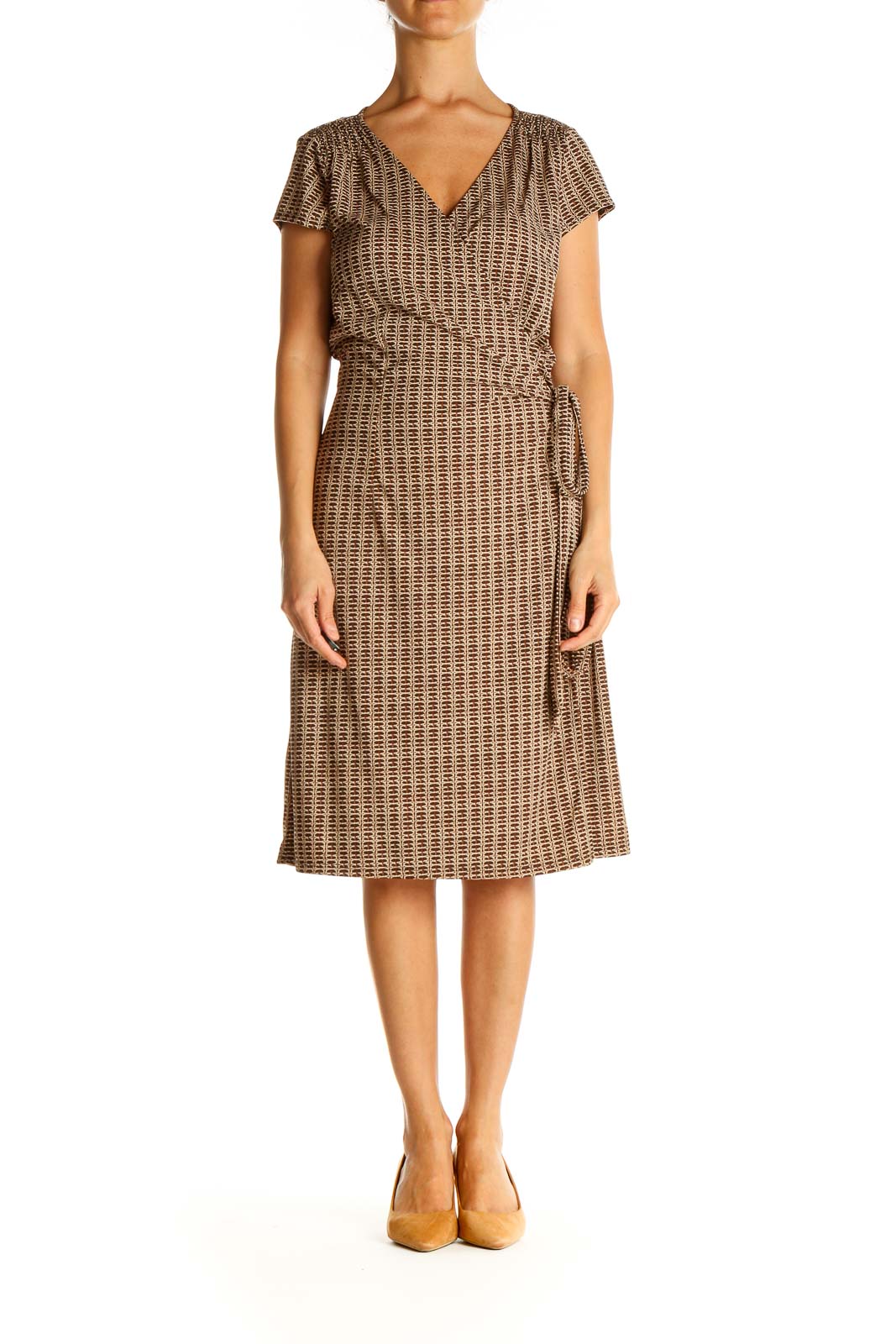 Brown Printed Classic Shift Dress