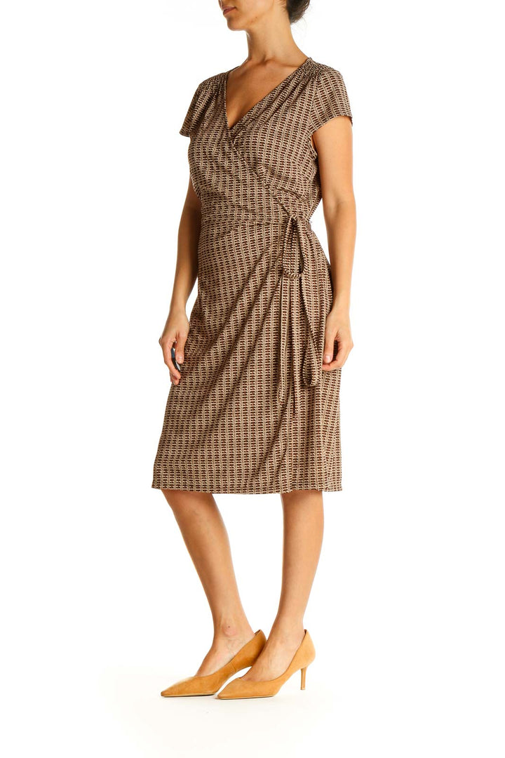 Brown Printed Classic Shift Dress