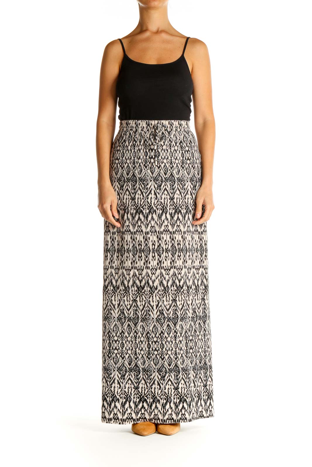 Beige Printed Bohemian A-Line Skirt