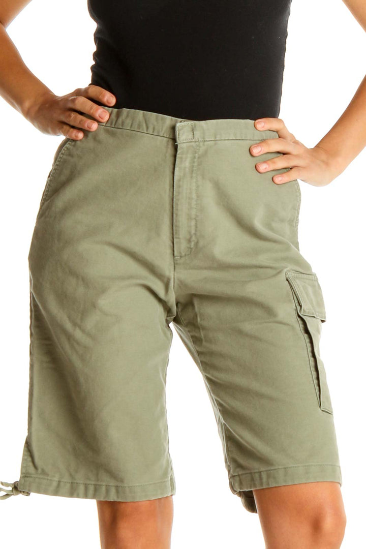 Green Solid Casual Shorts