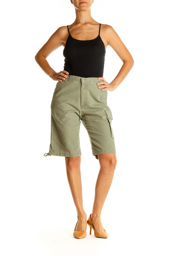 Green Solid Casual Shorts