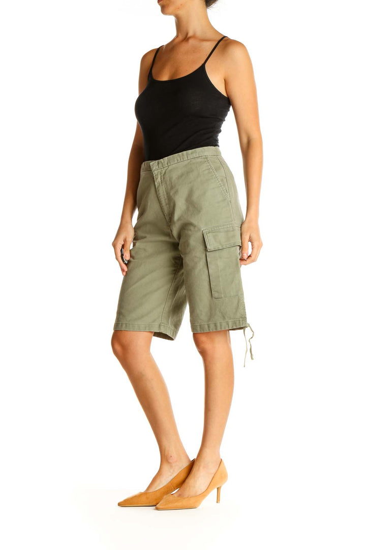 Green Solid Casual Shorts