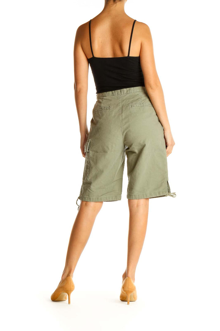 Green Solid Casual Shorts