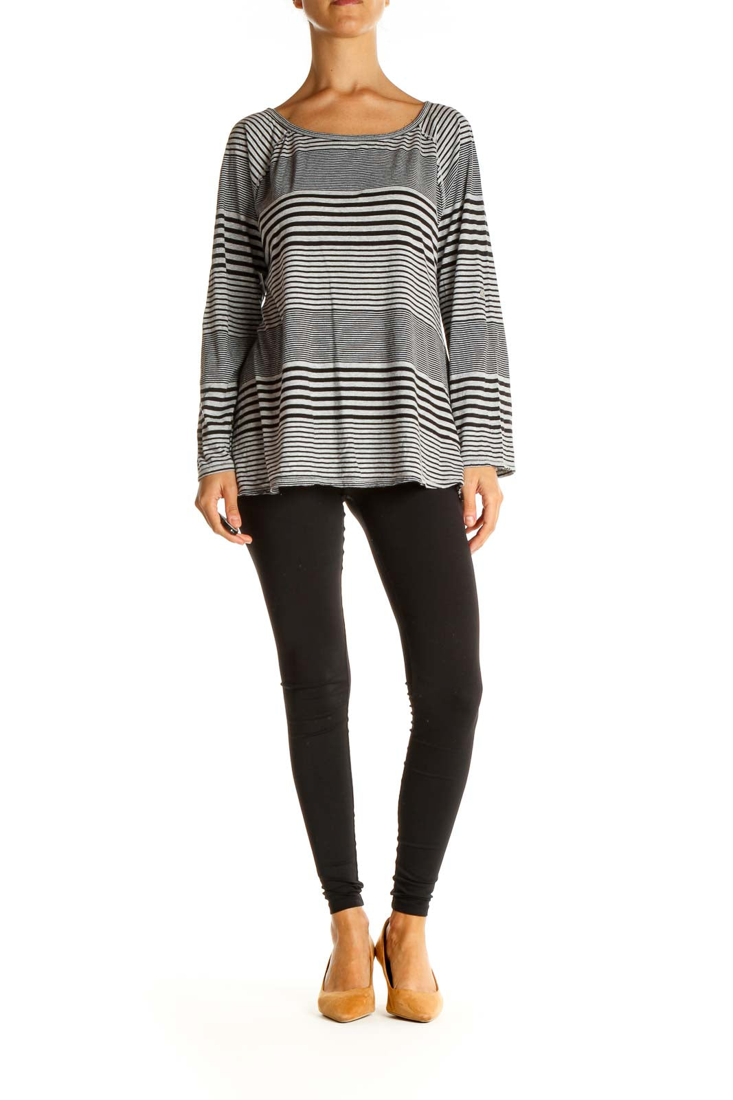 Gray Striped All Day Wear T-Shirt