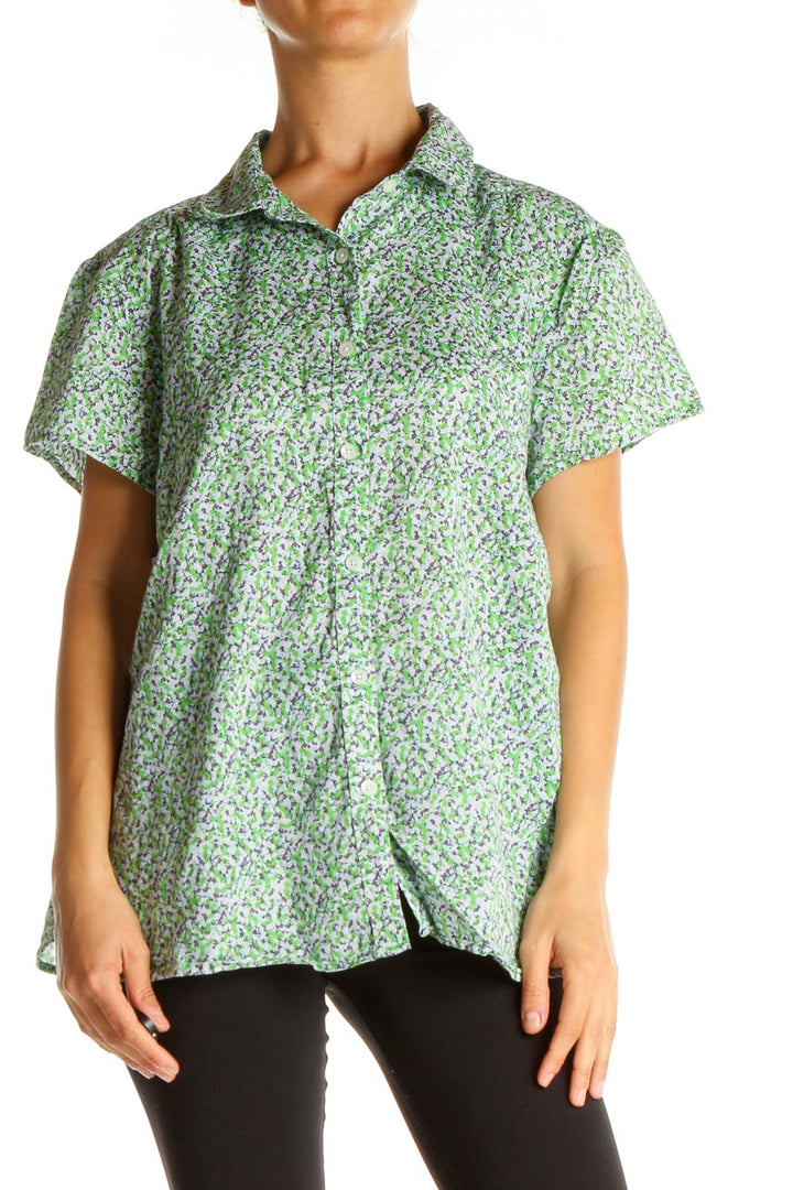 Green Floral Print Casual Shirt