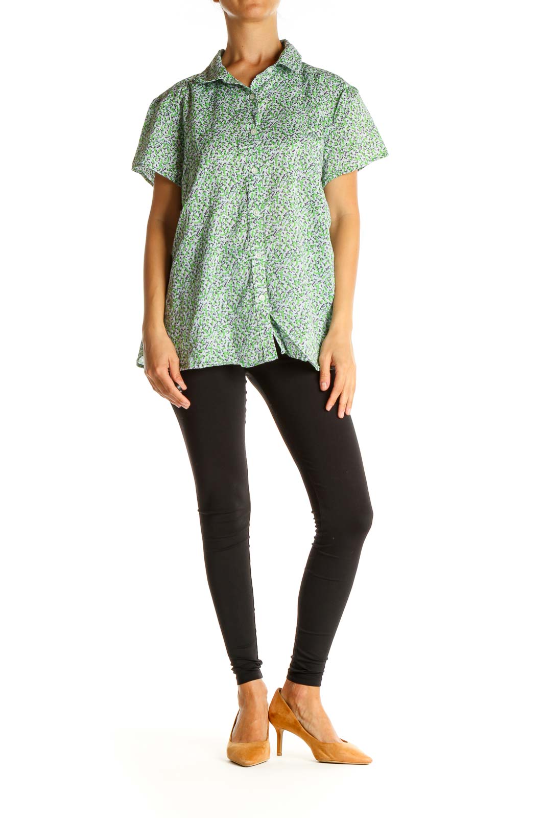 Green Floral Print Casual Shirt