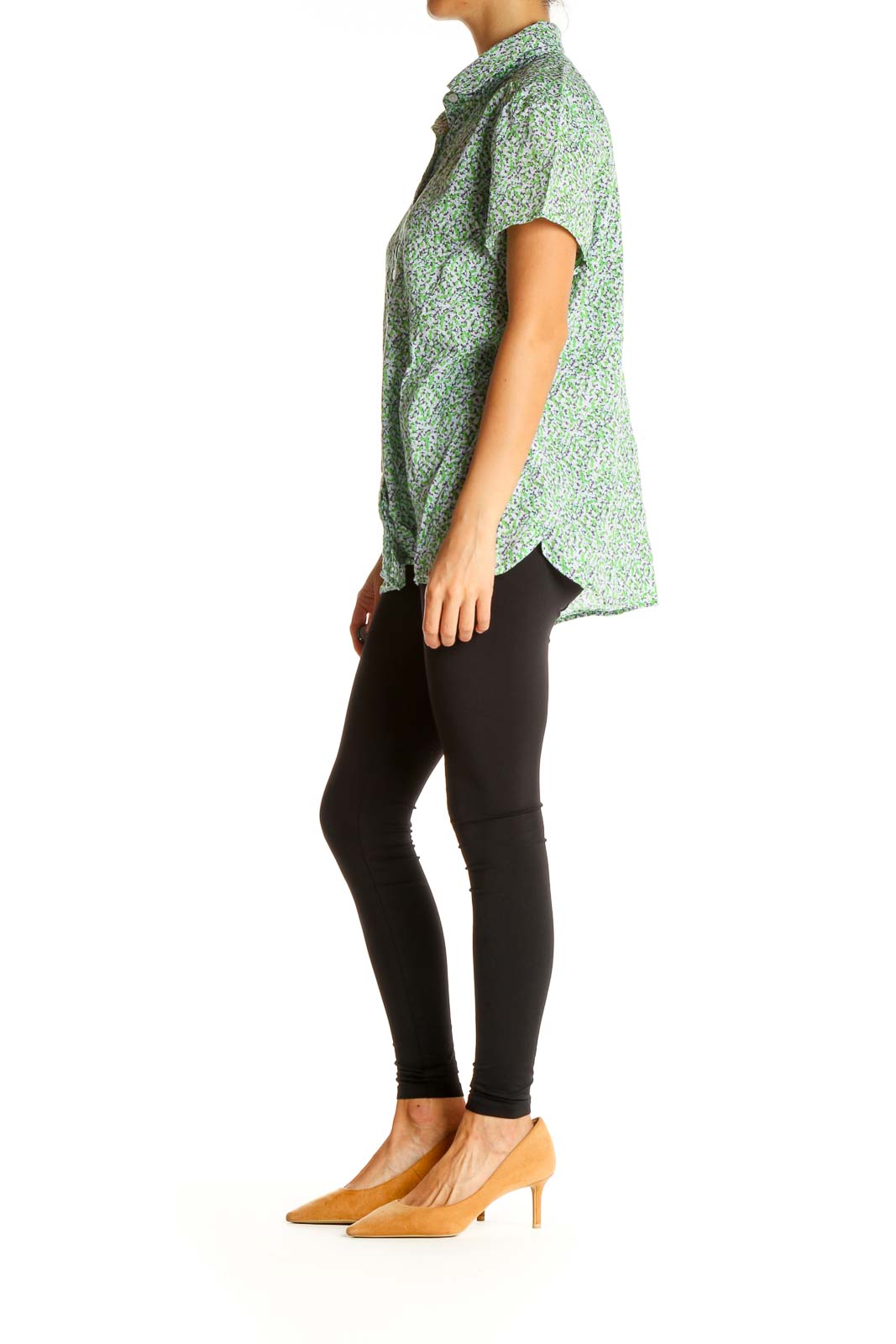 Green Floral Print Casual Shirt