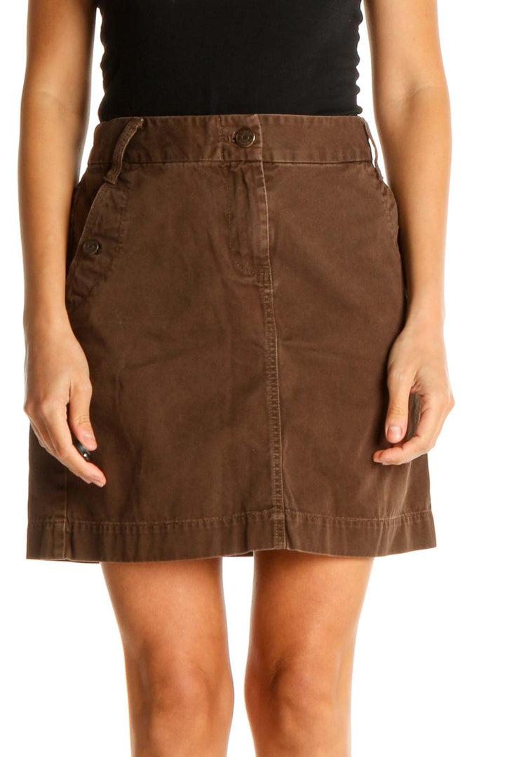 Brown Solid All Day Wear A-Line Skirt