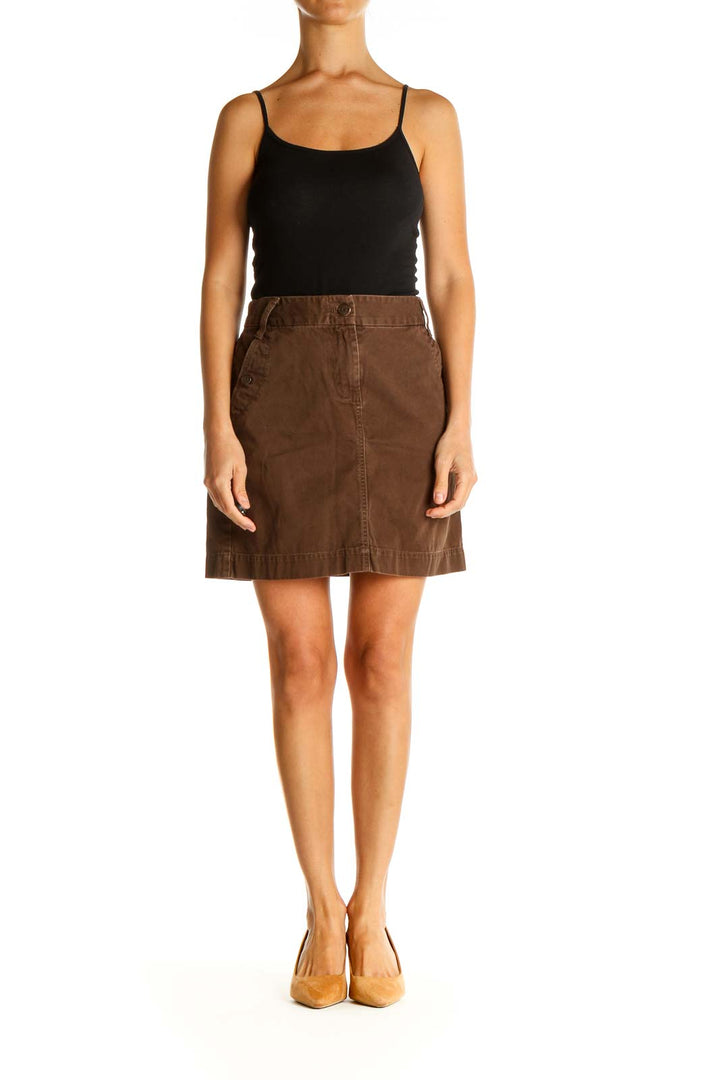 Brown Solid All Day Wear A-Line Skirt