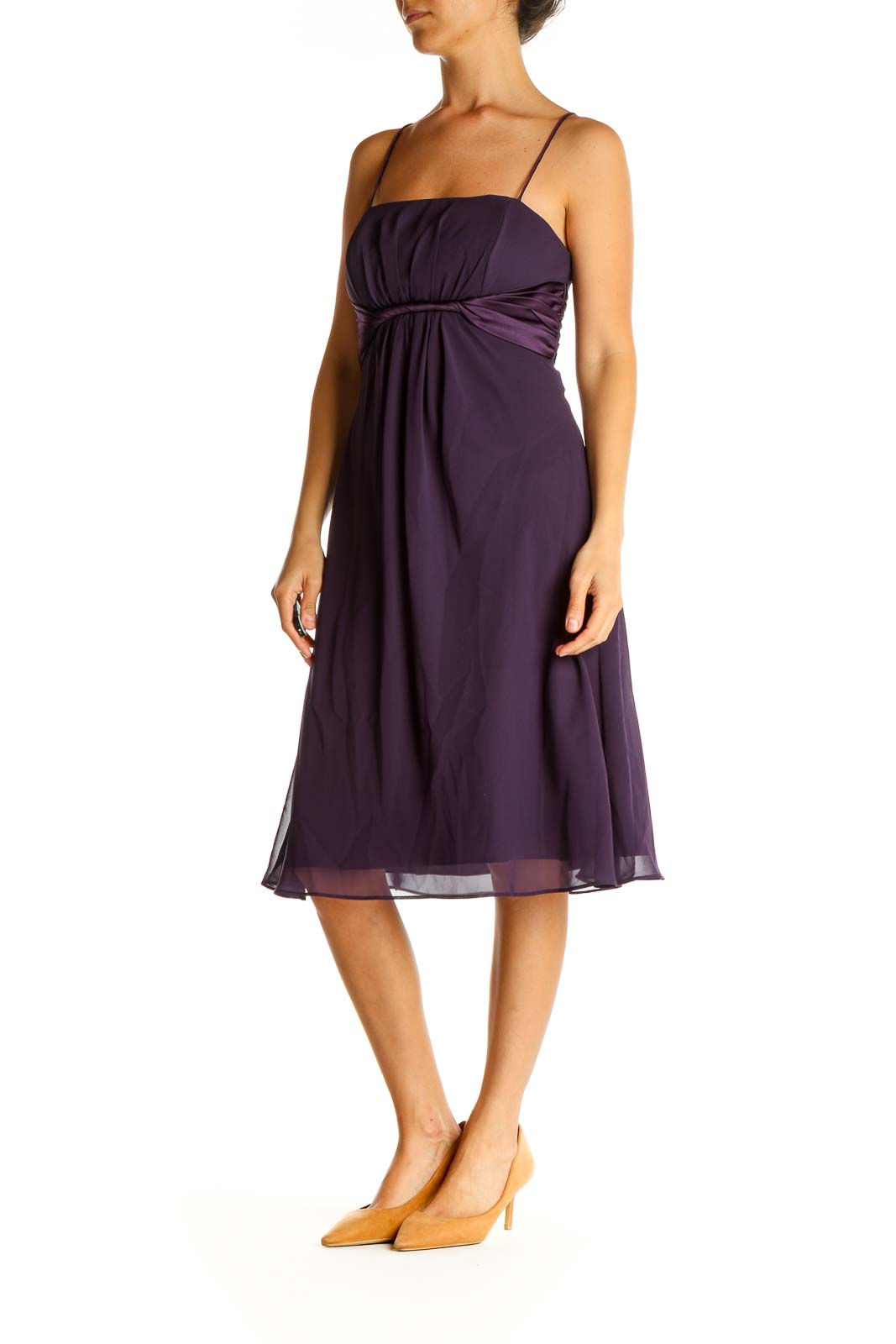 Purple Solid Classic Fit & Flare Dress