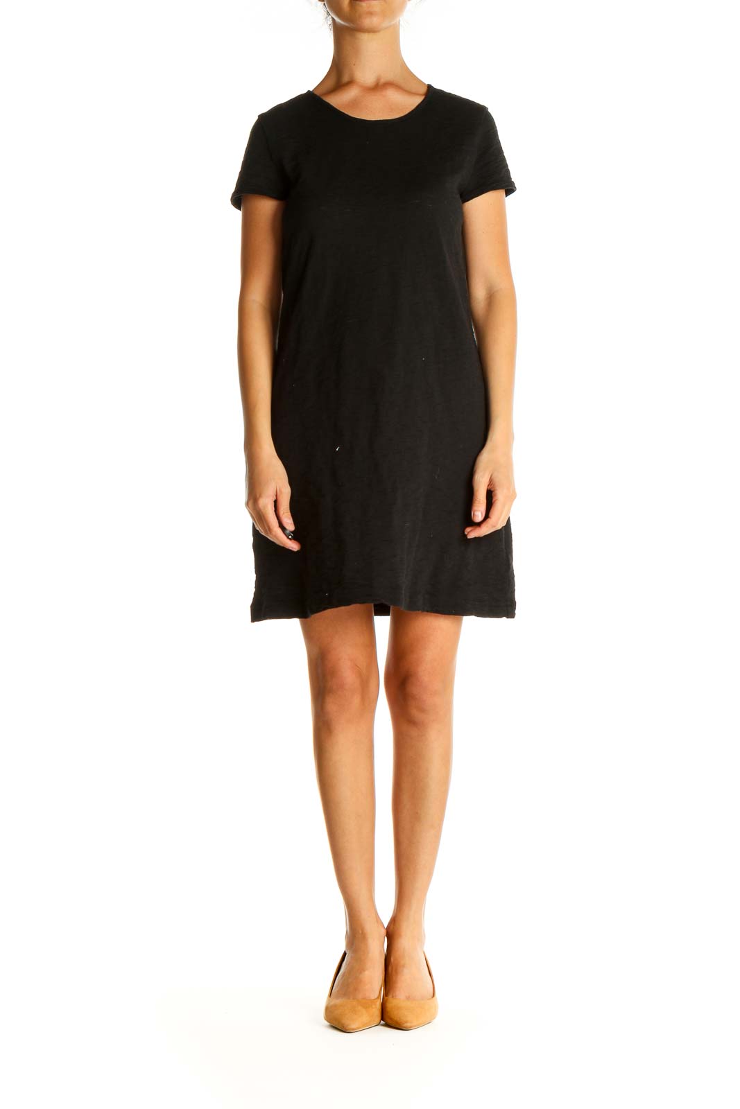 Black Solid Day Shift Dress