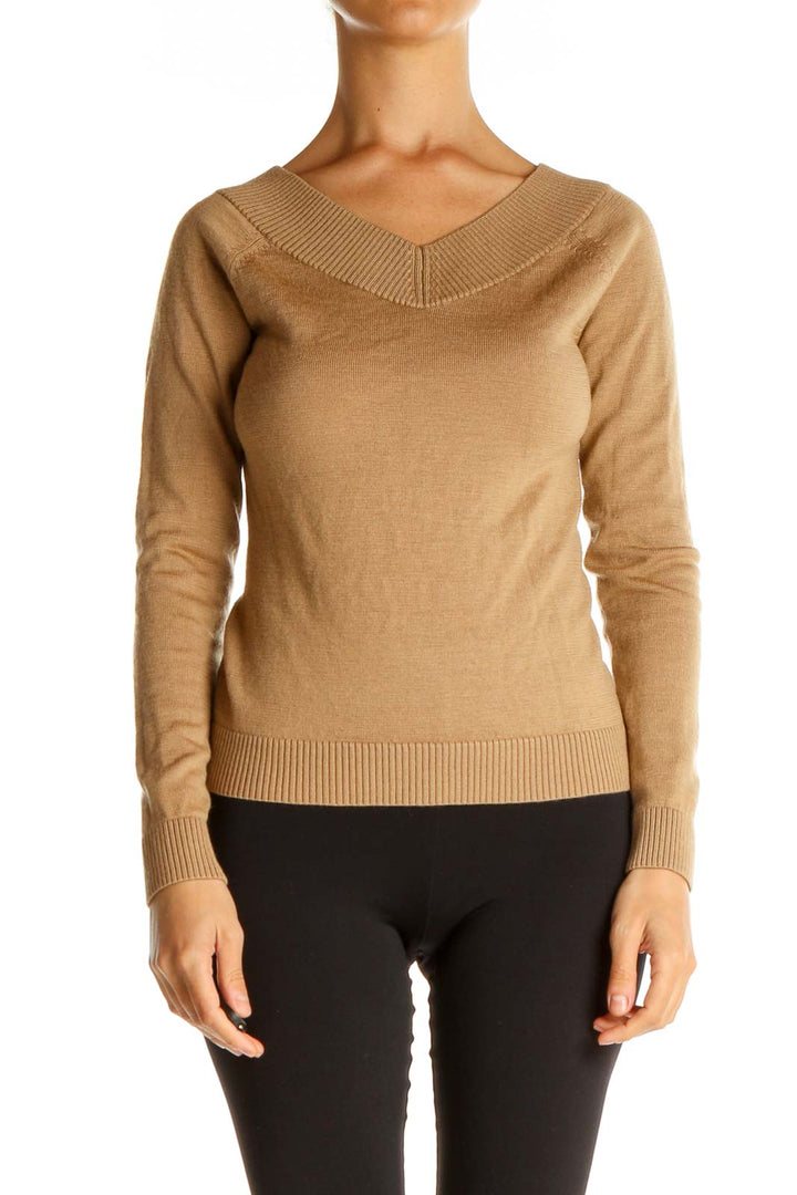 Beige Solid All Day Wear Sweater