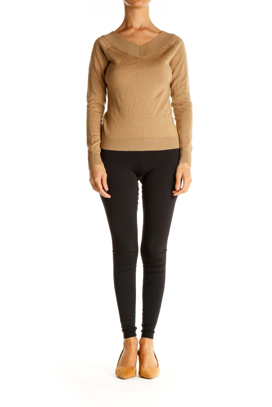 Beige Solid All Day Wear Sweater