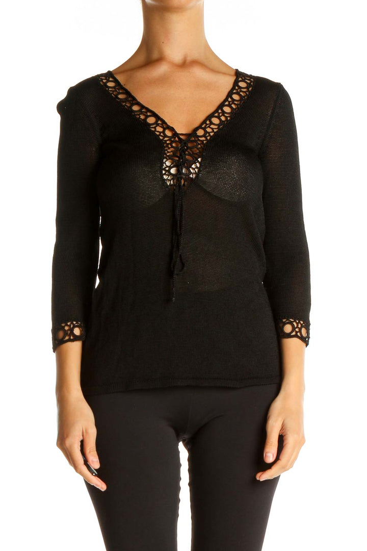 Black Solid Bohemian Blouse