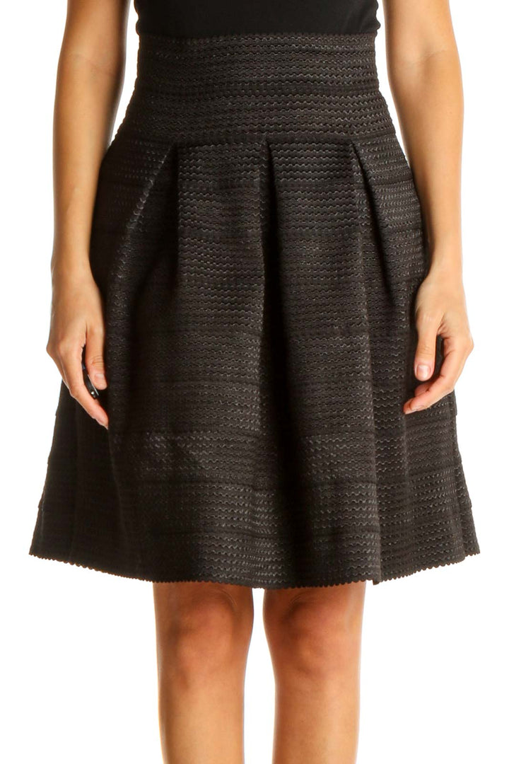 Black Textured Brunch A-Line Skirt