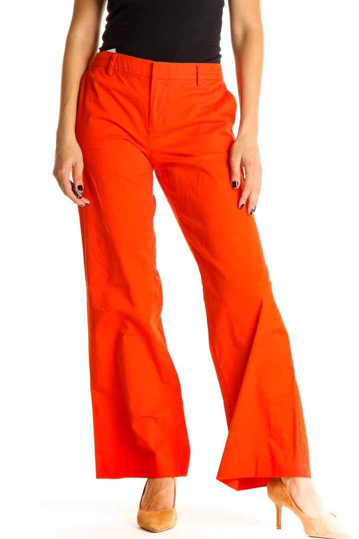 Orange Solid Casual Trousers