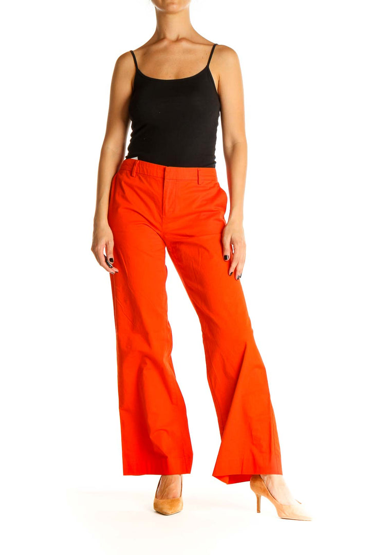 Orange Solid Casual Trousers