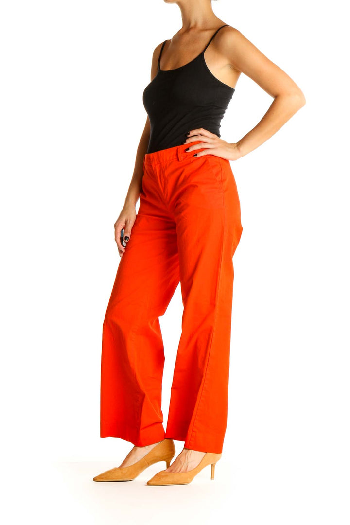 Orange Solid Casual Trousers