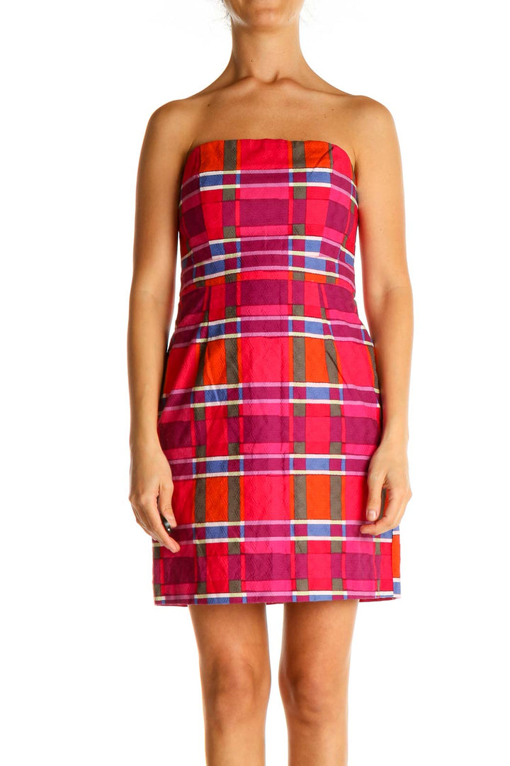 Pink Checkered Classic Sheath Dress