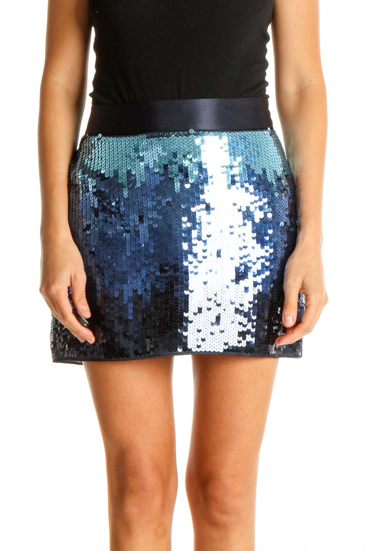 Blue Sequin Party Mini Skirt