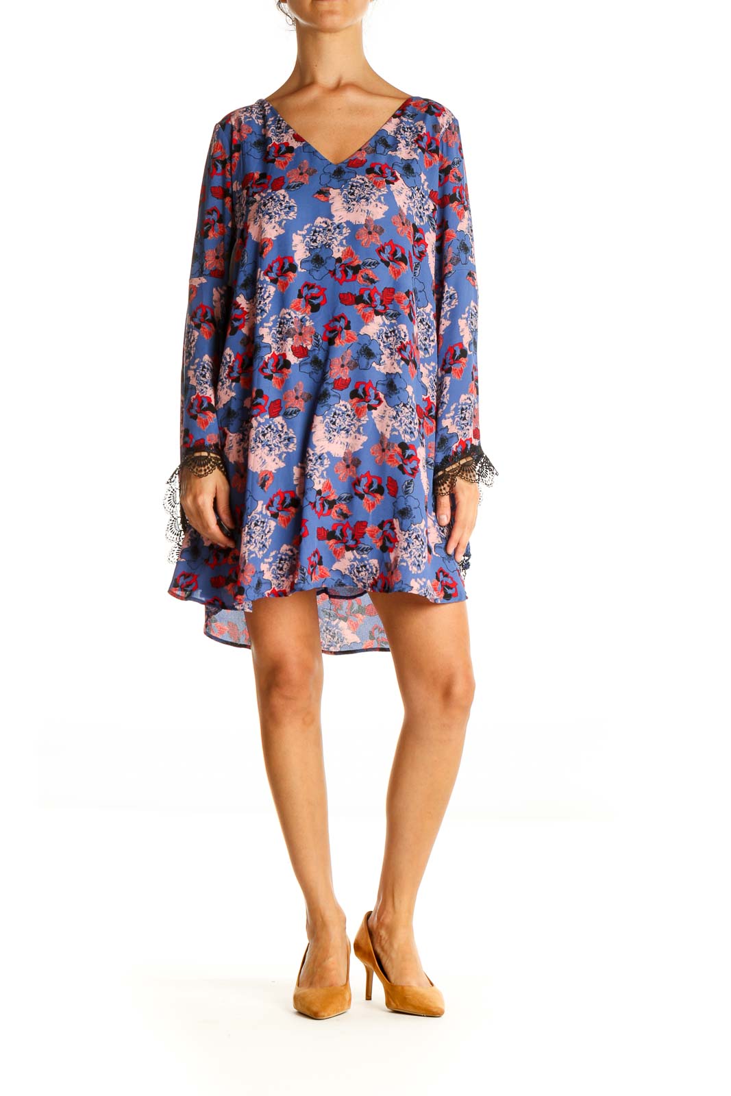 Blue Floral Print Bohemian Shift Dress