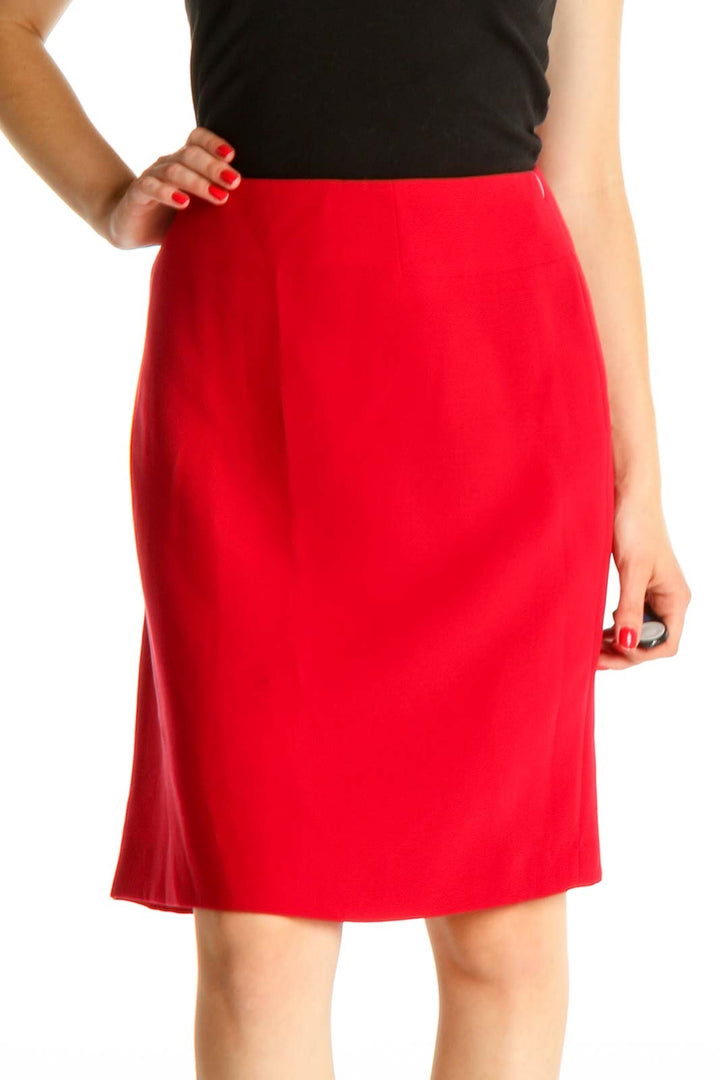 Red Solid Retro Pencil Skirt