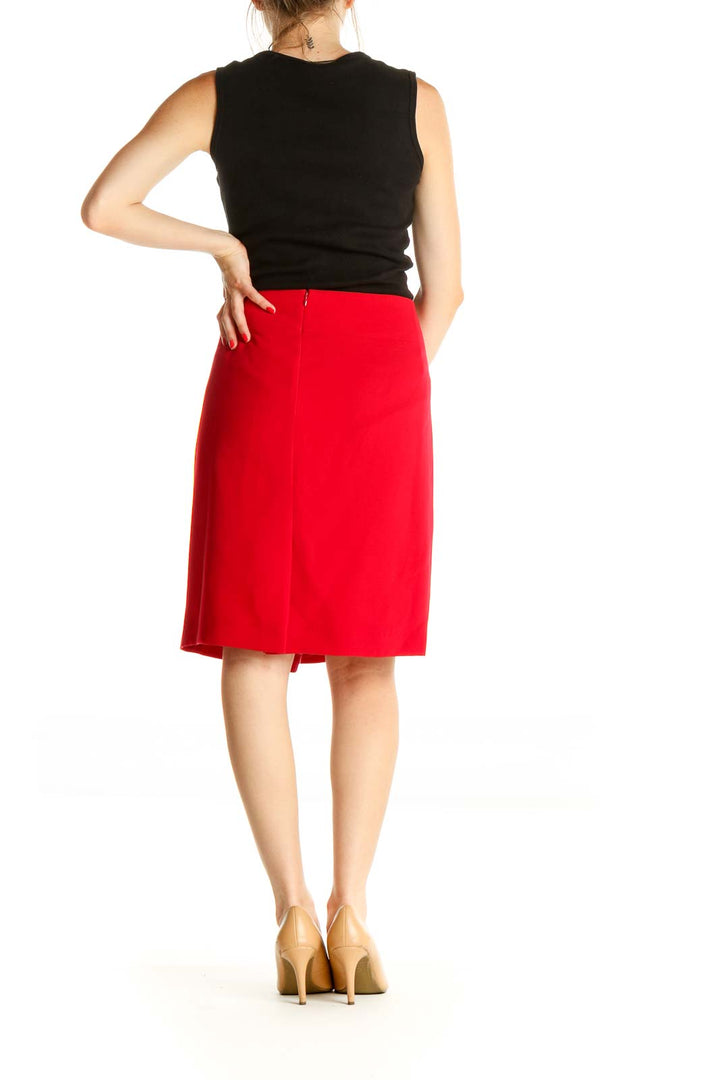 Red Solid Retro Pencil Skirt