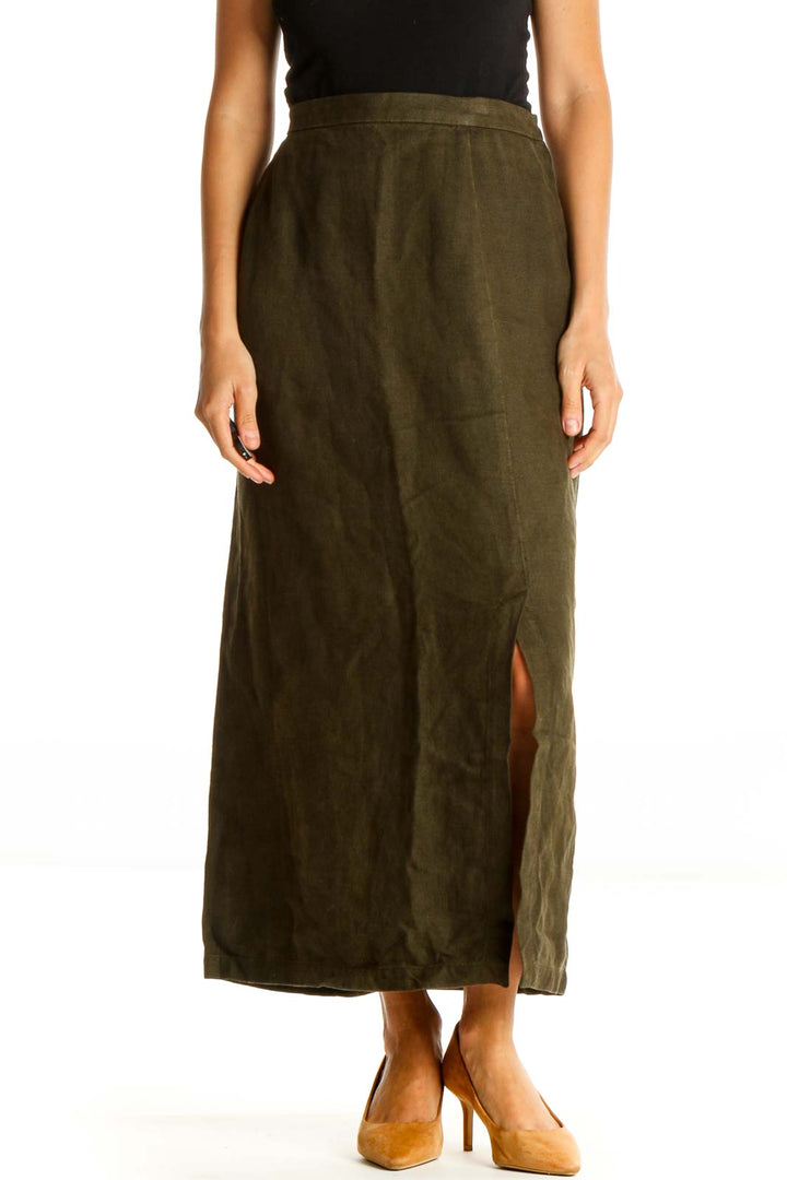 Green Casual A-Line Skirt