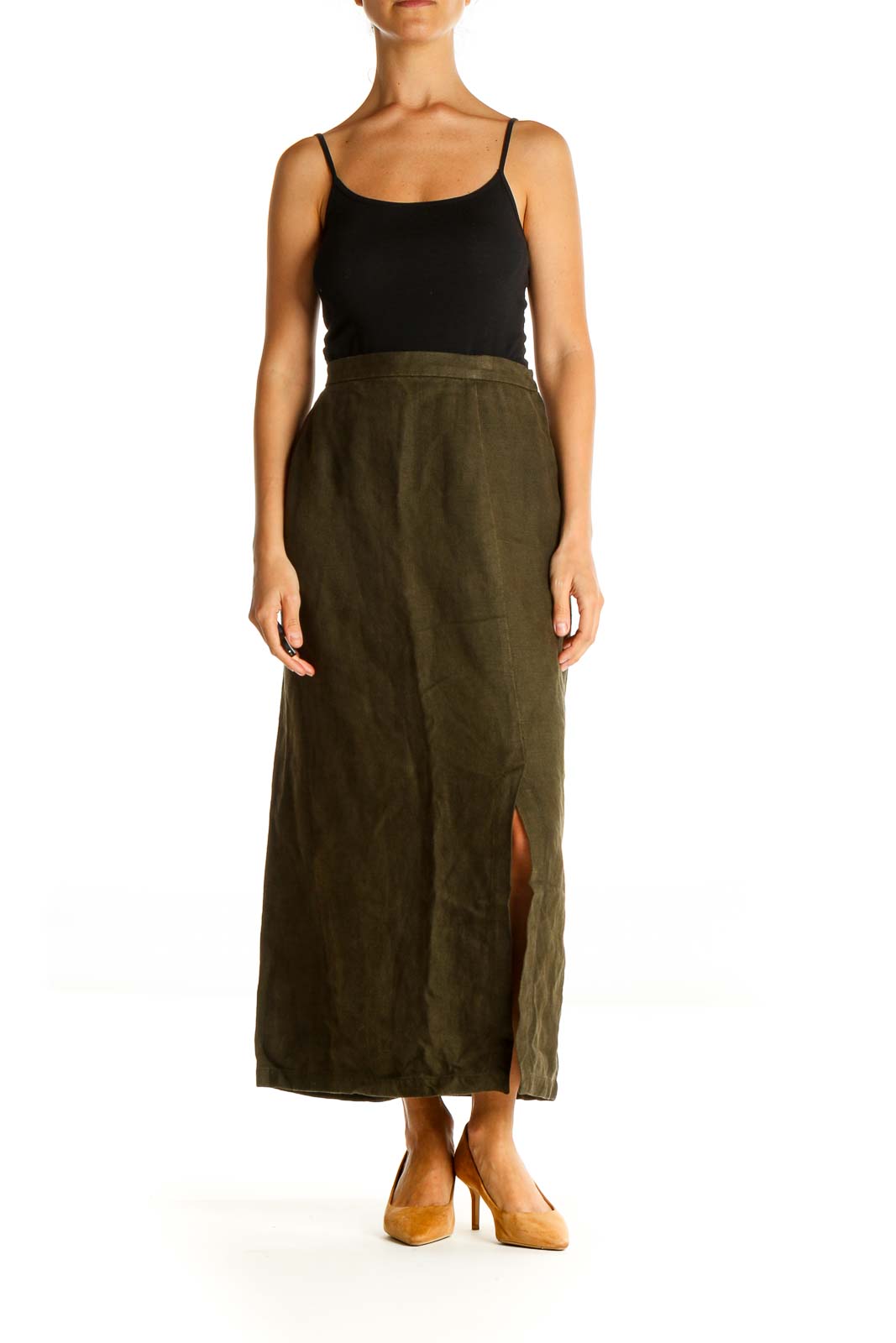 Green Casual A-Line Skirt