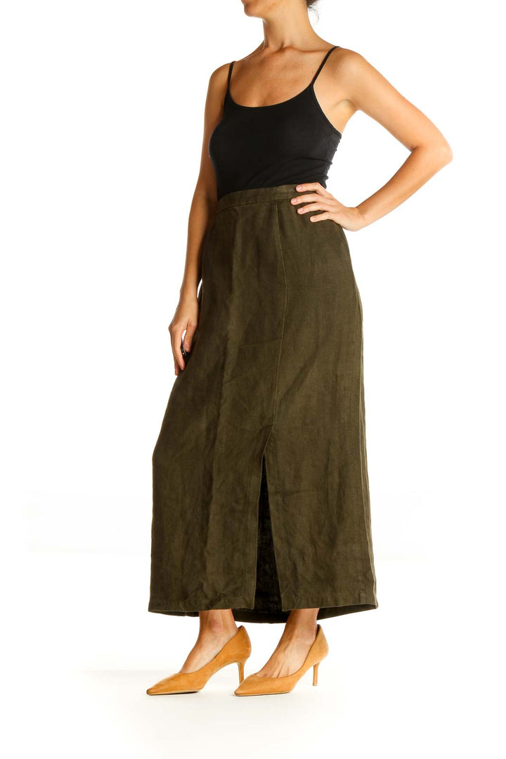 Green Casual A-Line Skirt