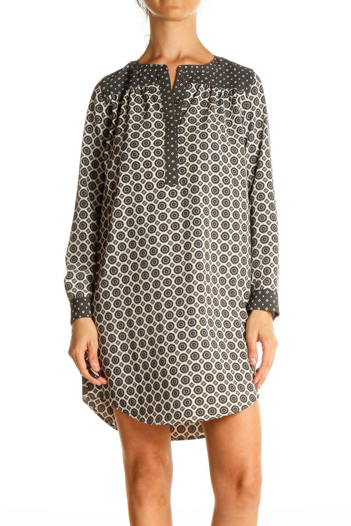 Gray Geometric Print Shift Dress