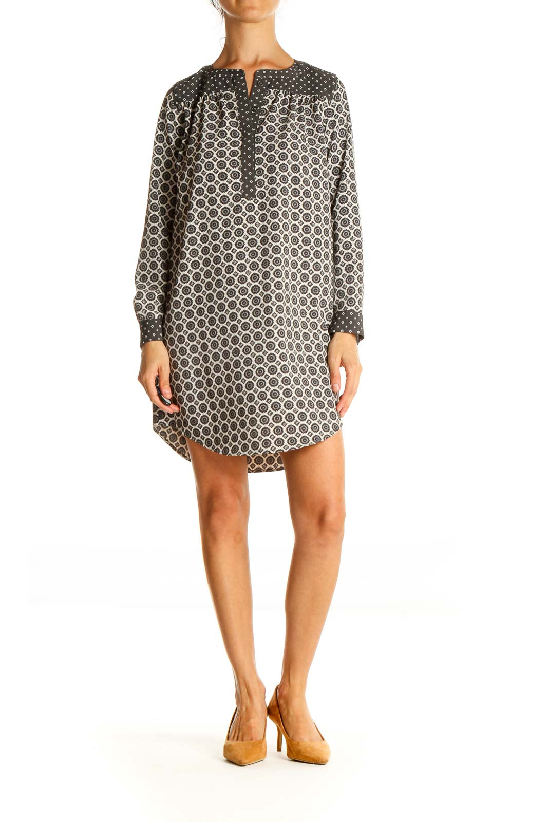 Gray Geometric Print Shift Dress