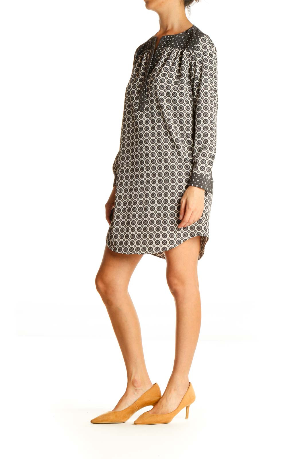 Gray Geometric Print Shift Dress