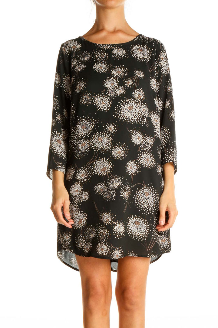 Black Printed Day Shift Dress