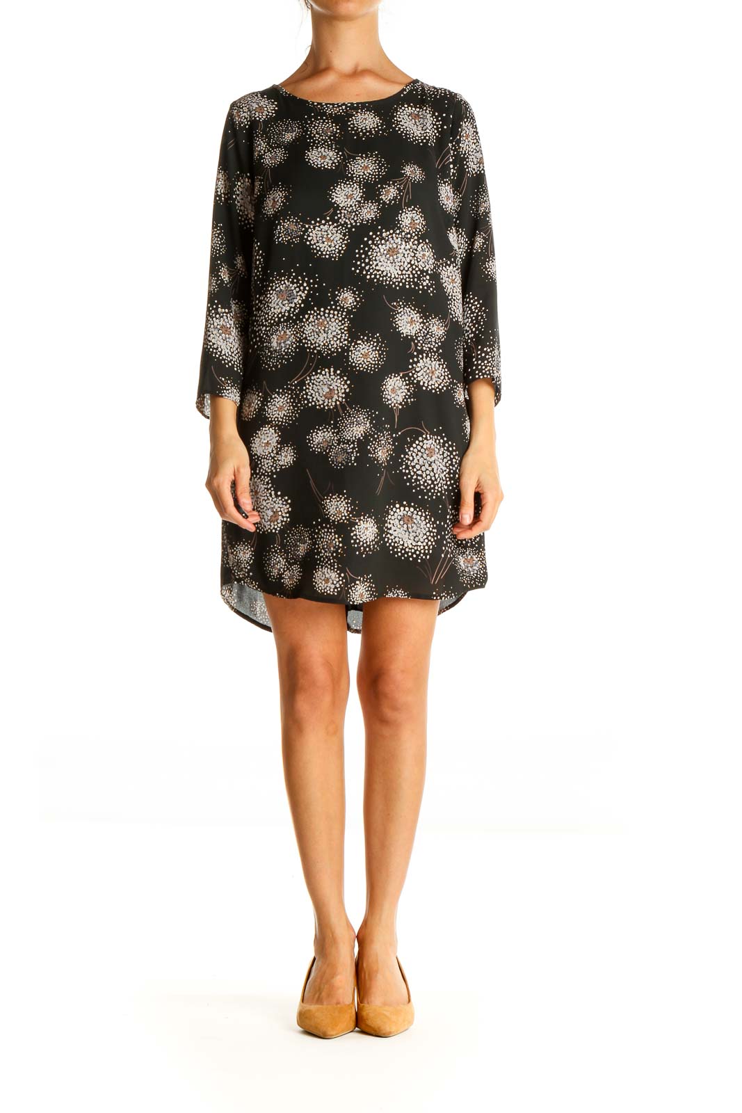 Black Printed Day Shift Dress