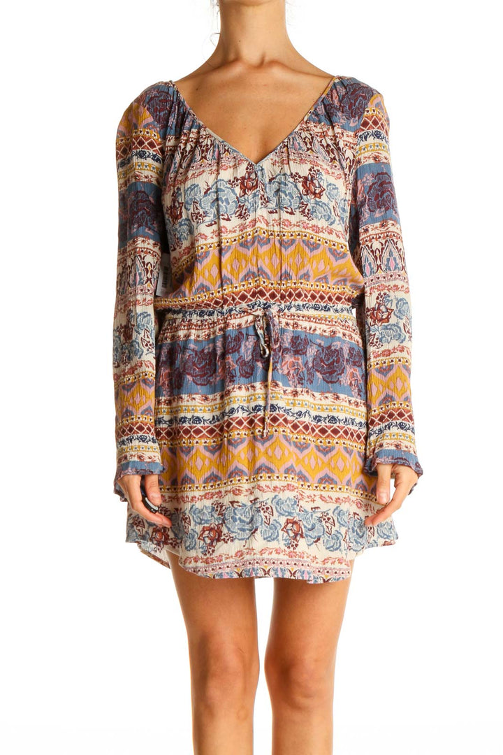 Beige Printed Bohemian Fit & Flare Dress