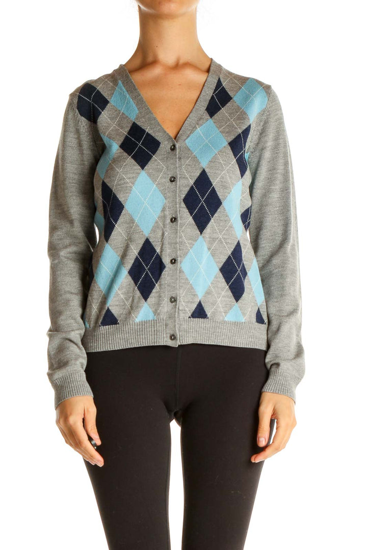 Gray Argyle Print All Day Wear Sweater