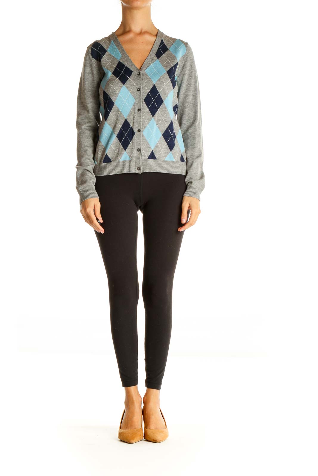 Gray Argyle Print All Day Wear Sweater