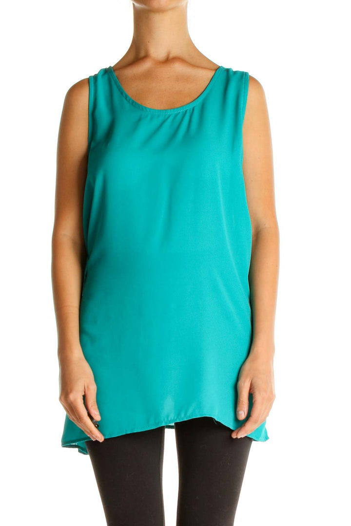 Blue Solid Casual Tank Top