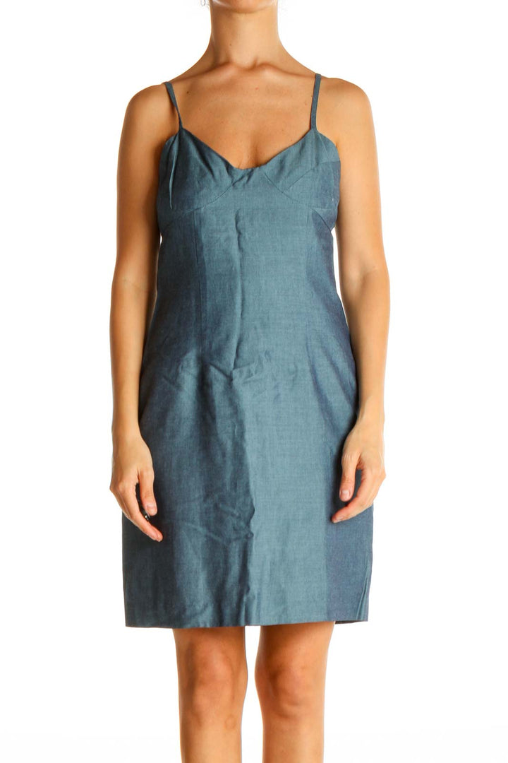 Blue Solid Classic Sheath Dress