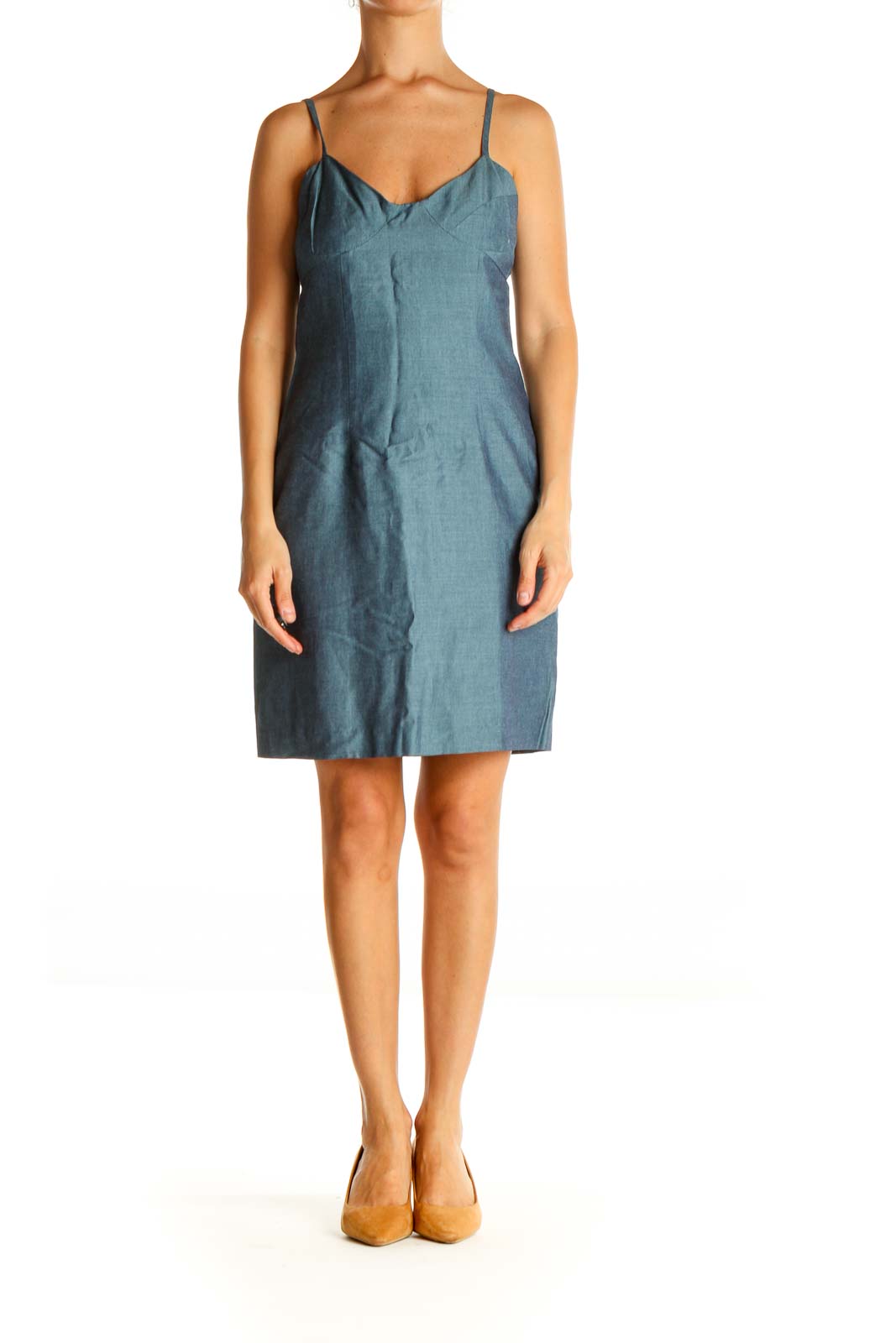 Blue Solid Classic Sheath Dress